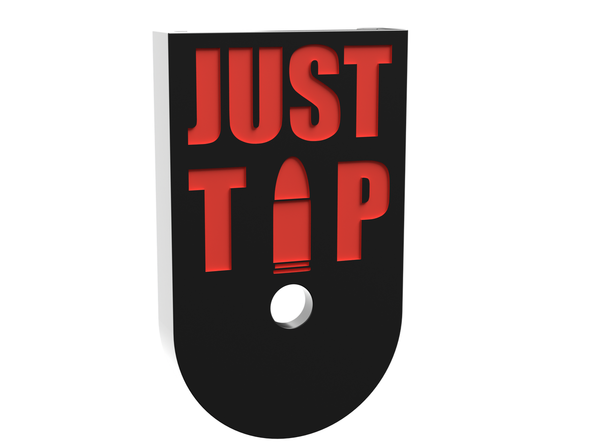 Justthetipfilled on Compact Mag plate, deep engraving with red infill