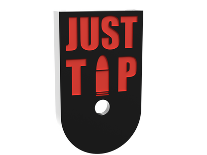 Justthetipfilled on Compact Mag plate, deep engraving with red infill