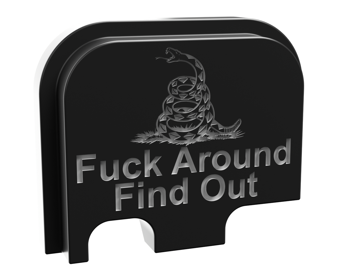 FAFO snake backplate, Glock 42 size, deep engraving on black Cerakote