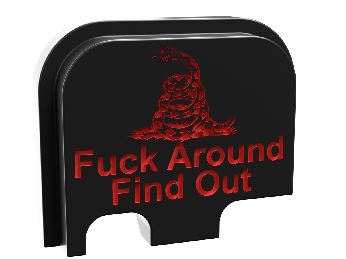 FAFO snake backplate, Glock 42 size, deep engraving with red infill on black Cerakote