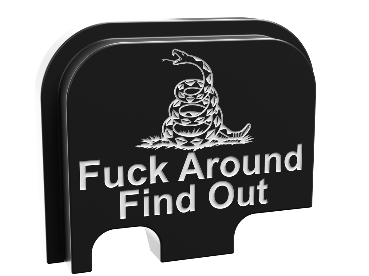 FAFO snake backplate, Glock 42 size, shallow white marking on black Cerakote