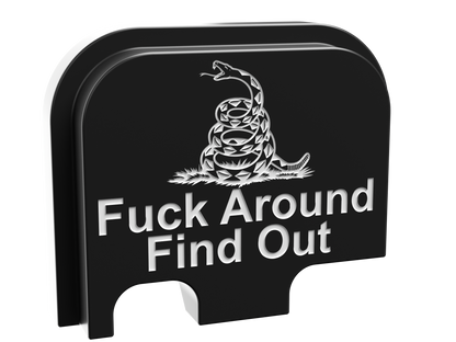 FAFO snake backplate, Glock 42 size, shallow white marking on black Cerakote