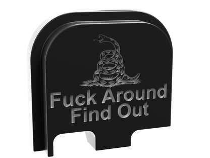 FAFO snake backplate, compact size, deep engraving on black Cerakote