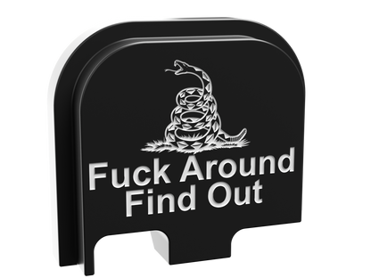 FAFO snake backplate, compact size, shallow white marking on black Cerakote