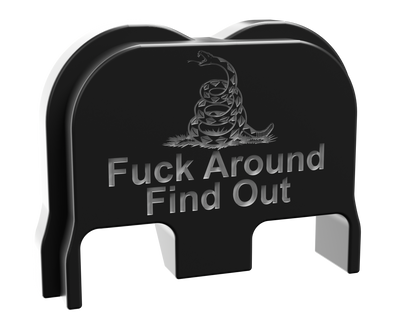 FAFO snake backplate, Gen 6 and Glock V size, deep engraving on black Cerakote