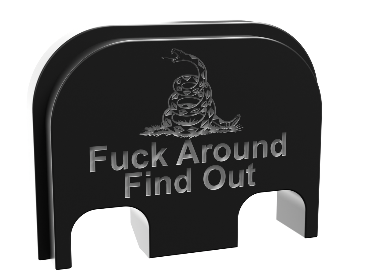FAFO snake backplate, standard size, deep engraving on black Cerakote