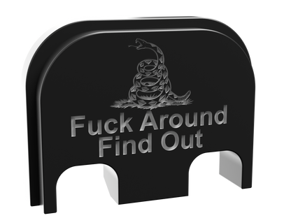 FAFO snake backplate, standard size, deep engraving on black Cerakote