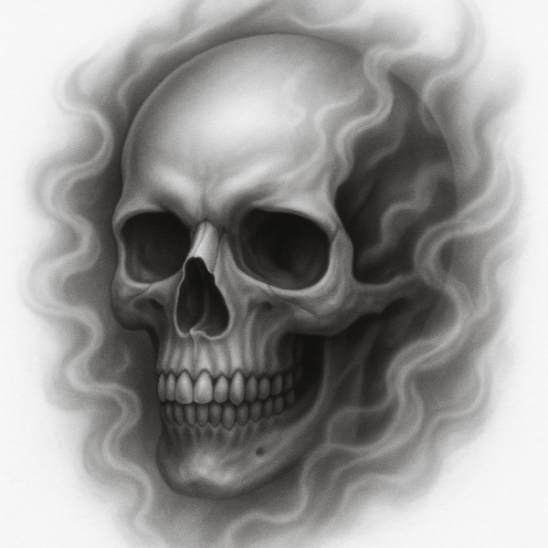 Poor artwork for a Glock backplate: shaded skull drawing with gray smoke