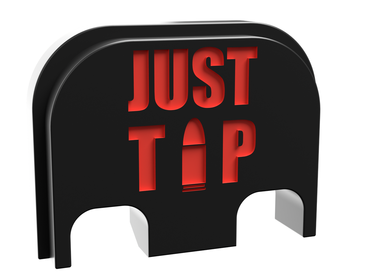 Just the Tip filled 9mm bullet backplate, standard size, deep engraving with red infill