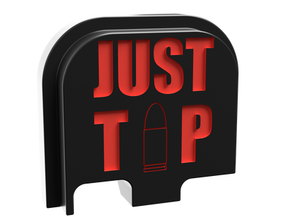 Just the Tip outline backplate, compact size, deep engraving with red infill