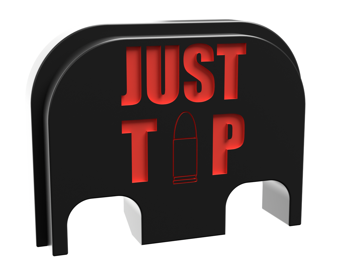 Just the Tip outline backplate, standard size, deep engraving with red infill