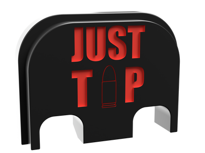 Just the Tip outline backplate, standard size, deep engraving with red infill