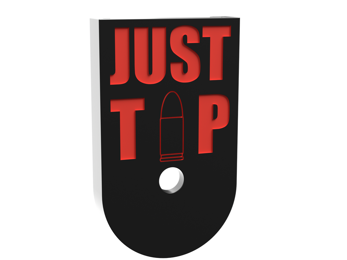 Just the Tip outline bullet Glock magazine base plate, compact (Glock 43X and 48), deep engraving with red infill