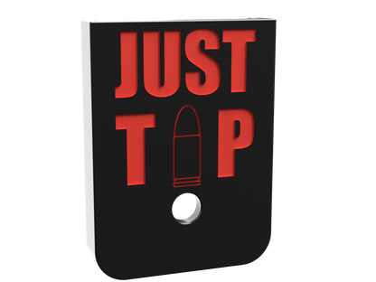 Just the Tip outline bullet Glock magazine base plate, double stack, deep engraving with red infill