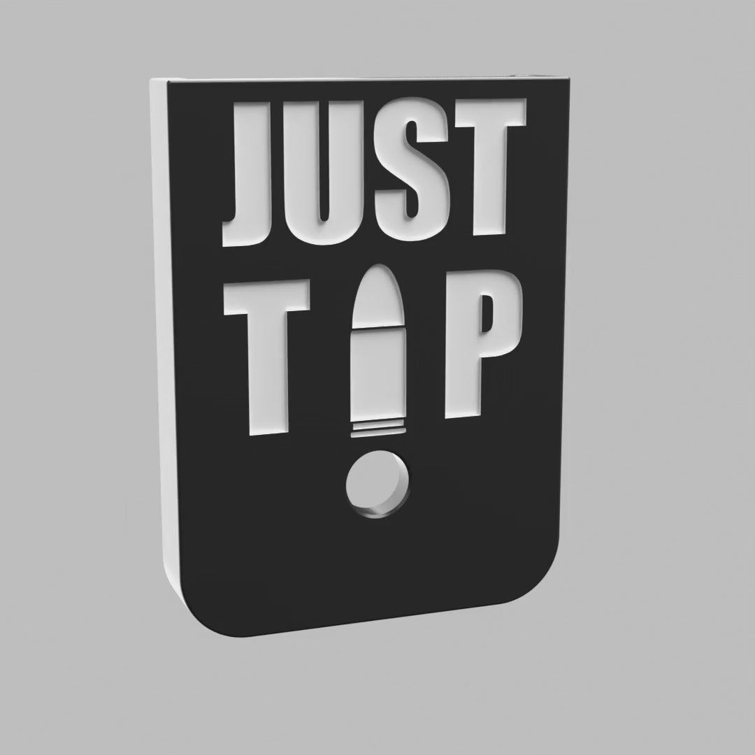 Justthetipfilled on Double Stack Mag plate, deep engraving with white infill