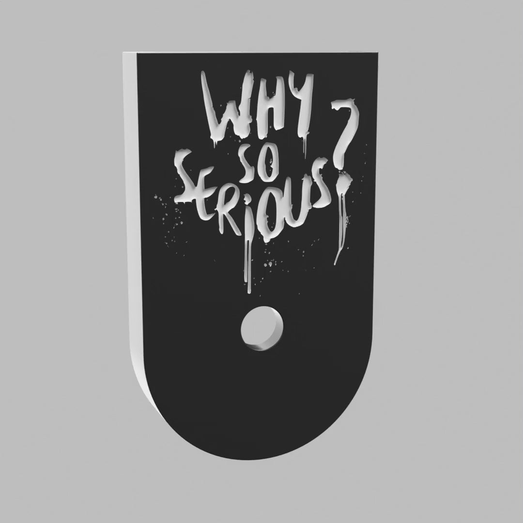 Why So Serious compact magazine base plate, deep engraving with white infill, turntable video