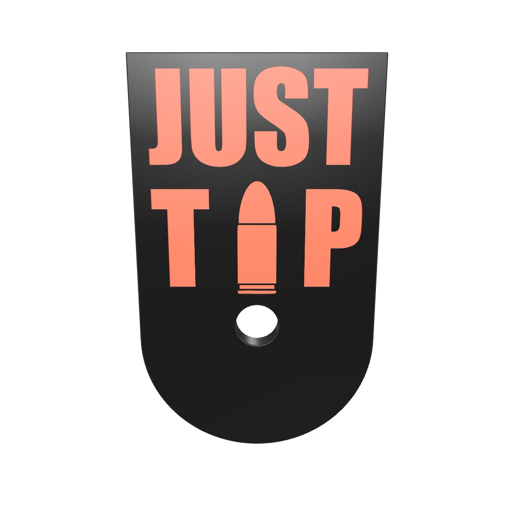 Justthetipfilled on Compact Mag plate, deep engraving with red infill