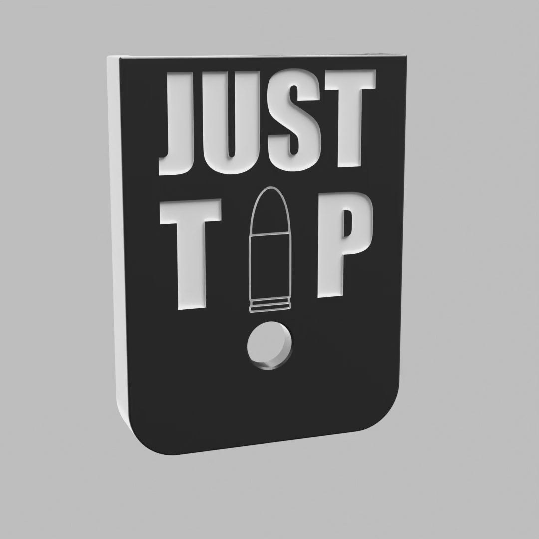 Justthetipoutline on Double Stack Mag plate, deep engraving with white infill