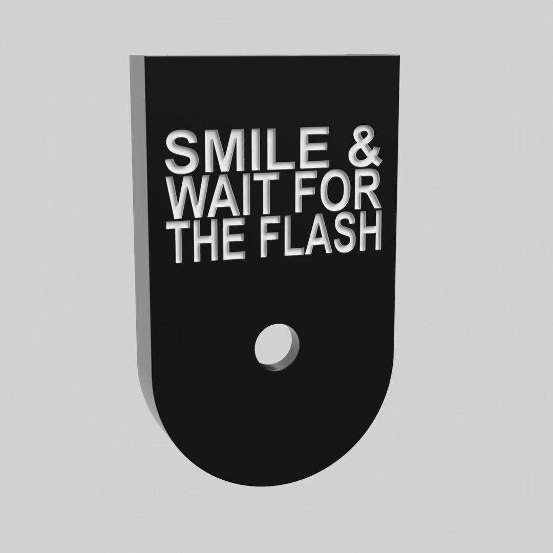 Smile & Wait For The Flash magazine base plate, compact size, deep engraving, white infill, turntable video