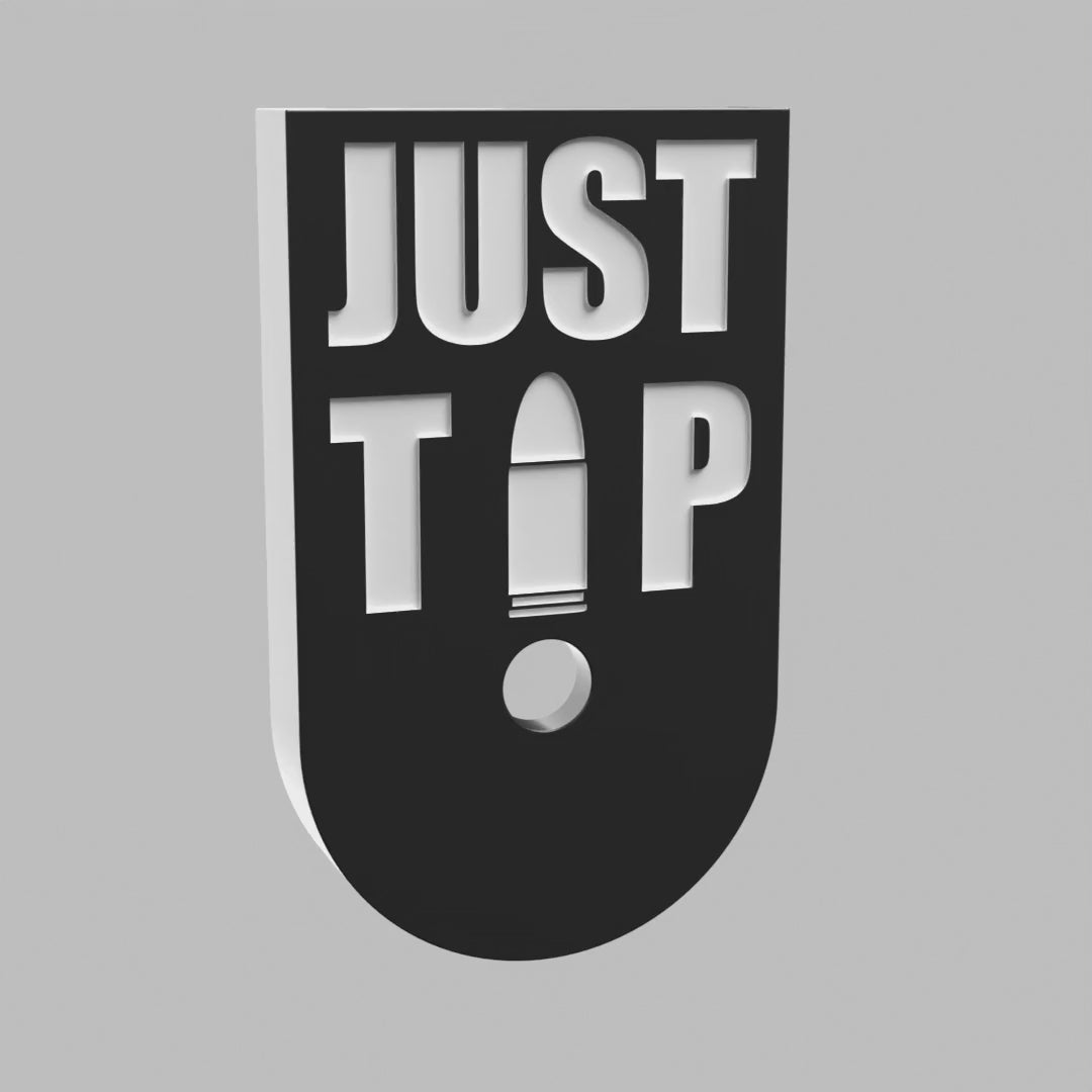 Justthetipfilled on Compact Mag plate, deep engraving with white infill