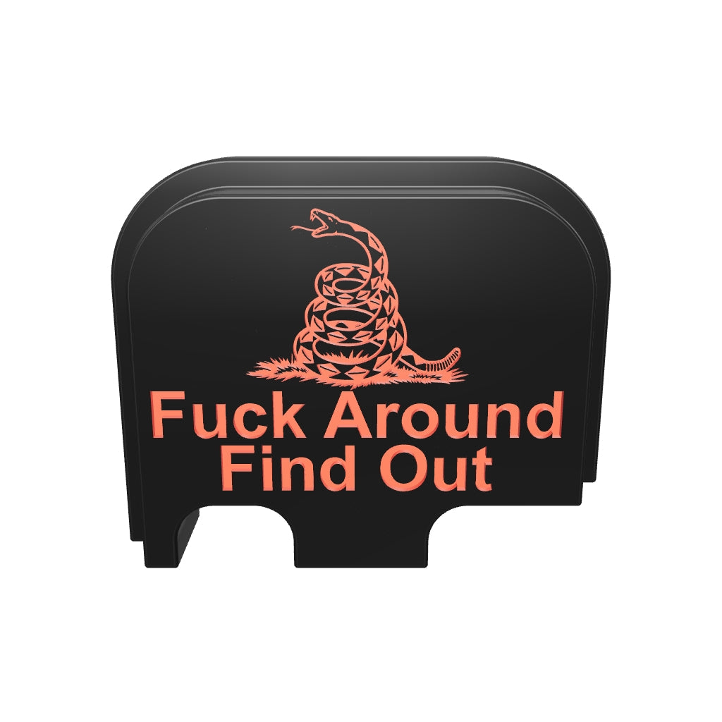 FAFO snake backplate, Glock 42 size, deep engraving with red infill on black Cerakote, 3D model