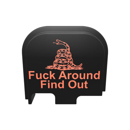 FAFO snake backplate, compact size, deep engraving with red infill on black Cerakote, 3D model