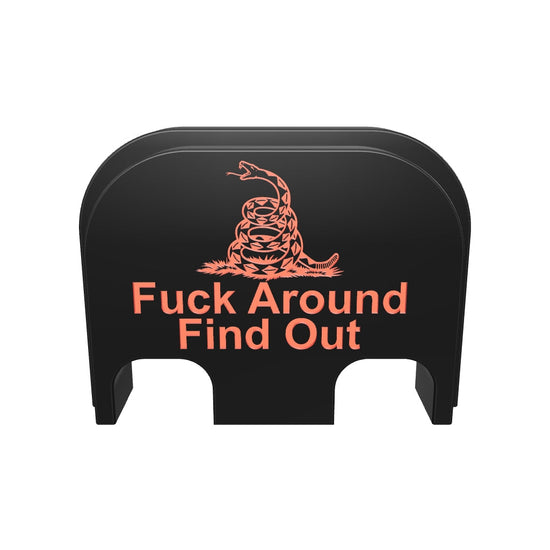 FAFO snake backplate, standard size, deep engraving with red infill on black Cerakote, 3D model