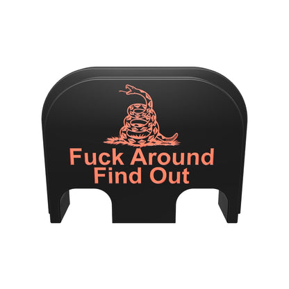 FAFO snake backplate, standard size, deep engraving with red infill on black Cerakote, 3D model