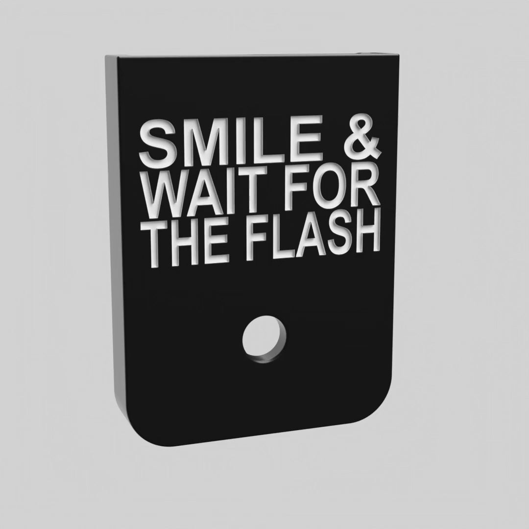 Smile & Wait For The Flash magazine base plate, double stack size, deep engraving, white infill, turntable video