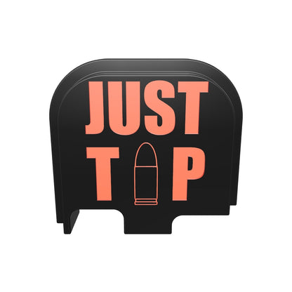 Just the Tip outline backplate, compact size, deep engraving with red infill, 3D model