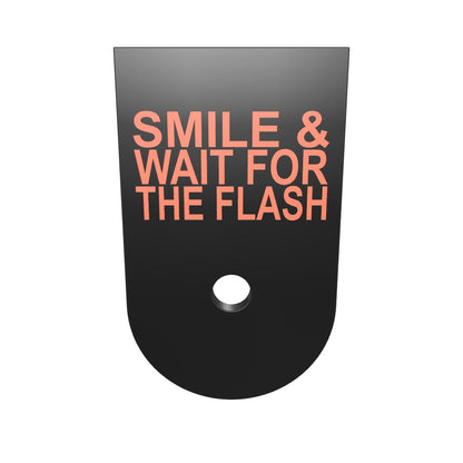 Smile & Wait For The Flash magazine base plate, compact size, deep engraving, red infill, 3D model