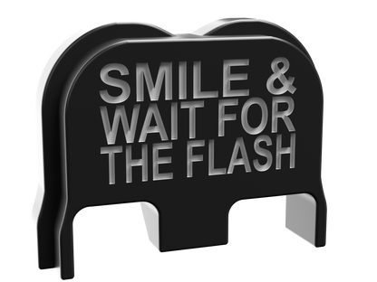 Smile & Wait For The Flash backplate, Gen 6 and V size, deep engraving with exposed metal
