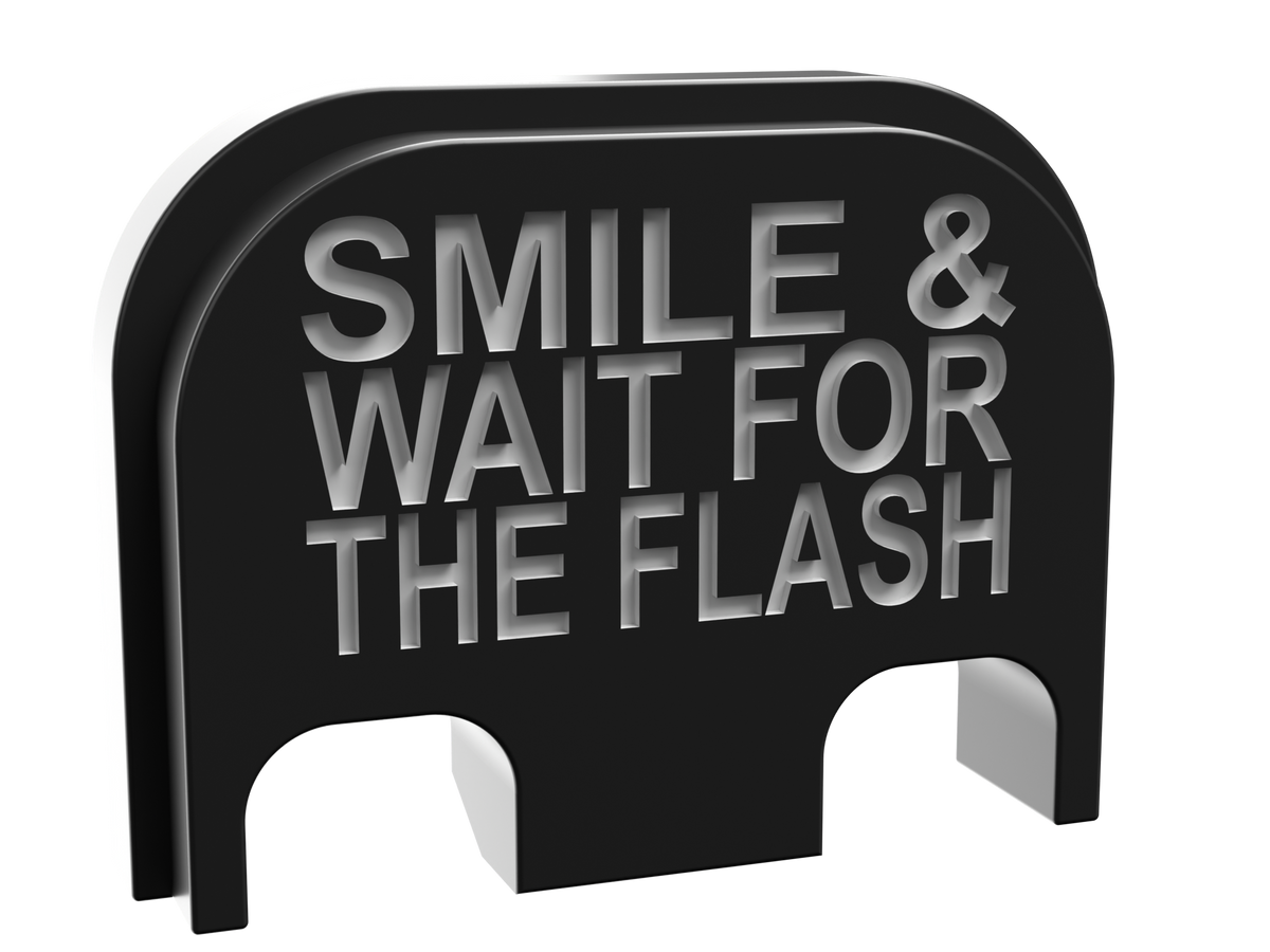 Smile & Wait For The Flash backplate, standard size, deep engraving with exposed metal