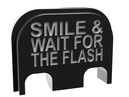 Smile & Wait For The Flash backplate, standard size, deep engraving with exposed metal
