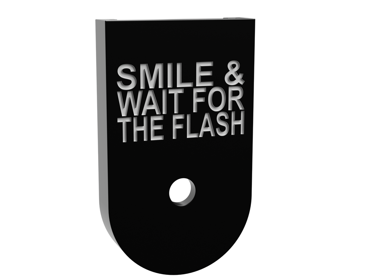 Smile & Wait For The Flash magazine base plate, compact size, deep engraving on black Cerakote