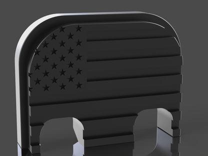 Blacked Out Stealth American Flag Glock Slide Back Plate Deep Engraving